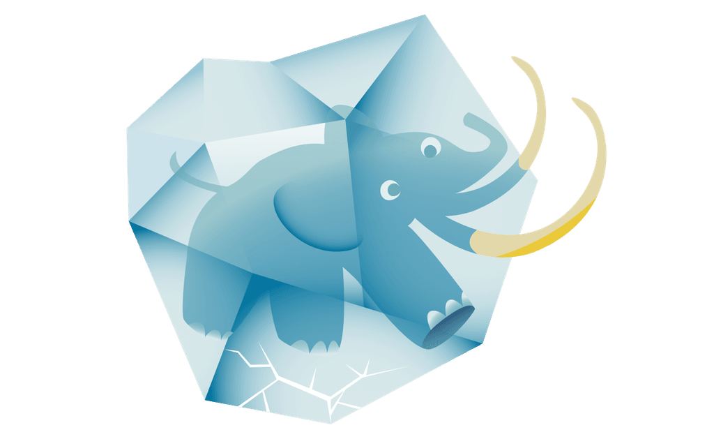 Illustrasjon: mammut inni en isblokk