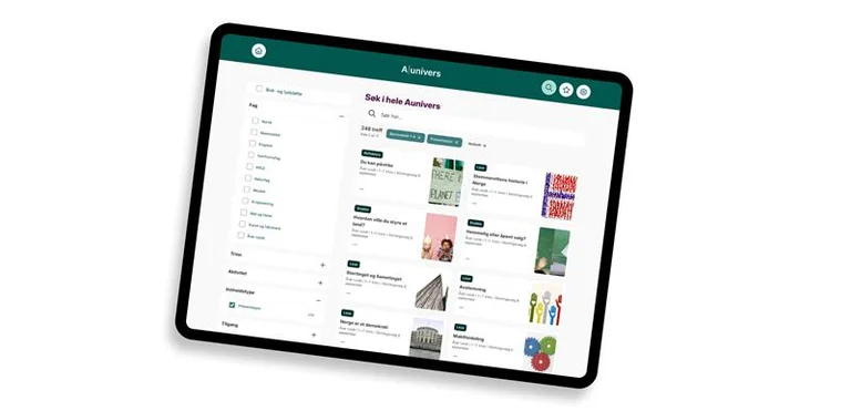 Filtrering og søk i Aunivers