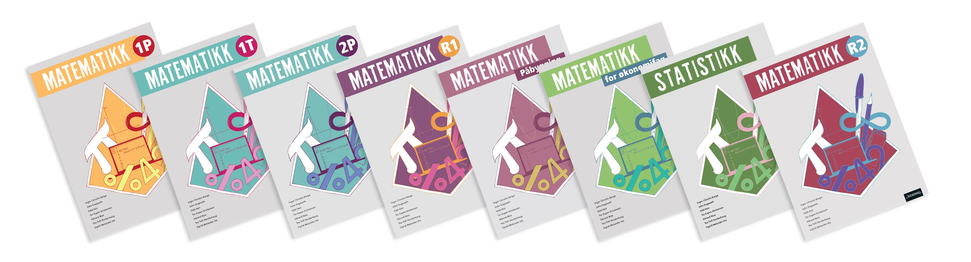 Åtte skråstilte lærebøker i matematikk for videregående skole