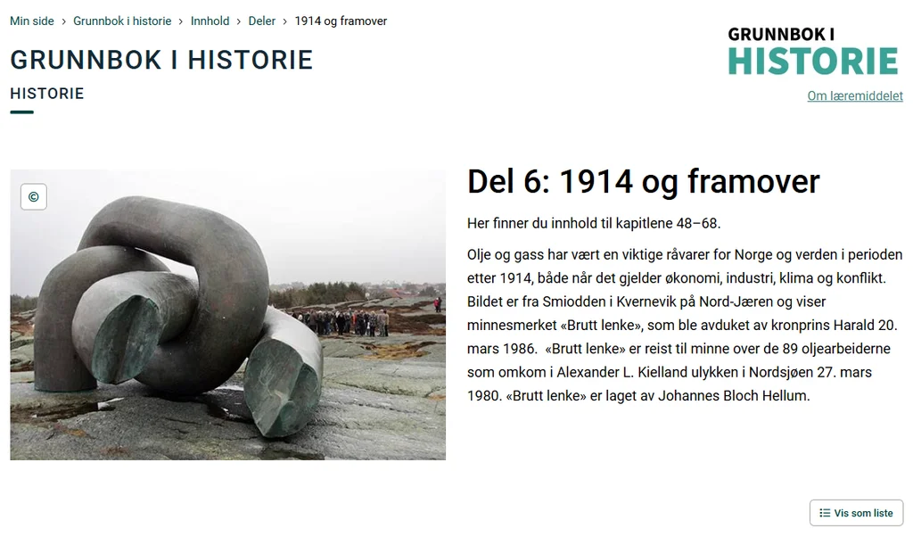 Bildet viser inngangen til Grunnbok i historie Del 6: 1914 og framover i Aunivers