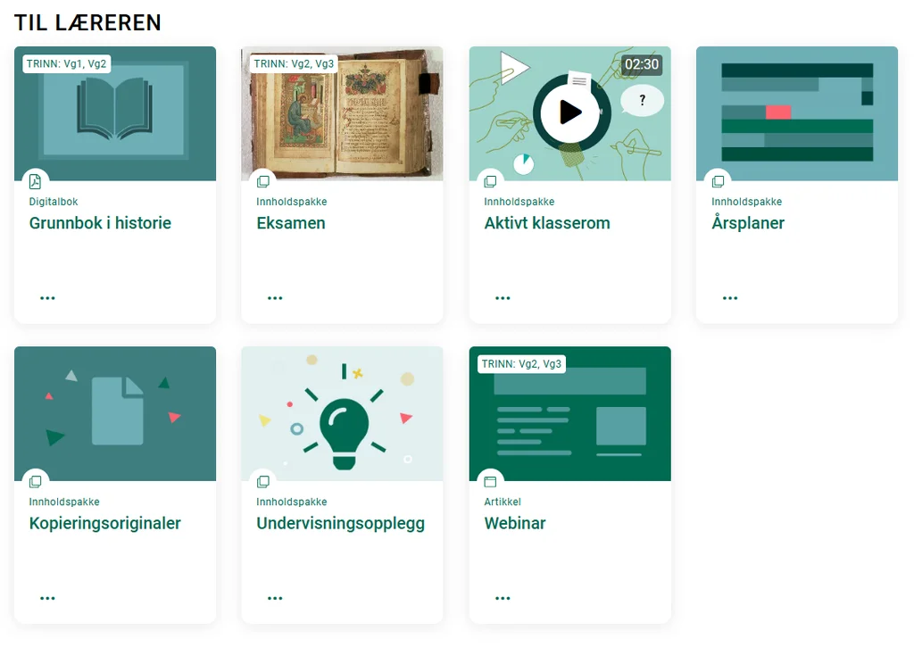 Bildet vise miniatyrbilder med innhold som er bare for læreren i Aunivers.