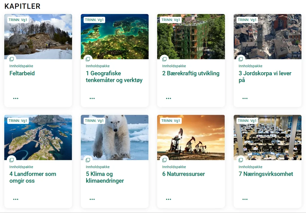 Bilde fra forsiden til Terra nova i Aunivers som viser miniatyrbilder som innganger til de ulike kapitlene.