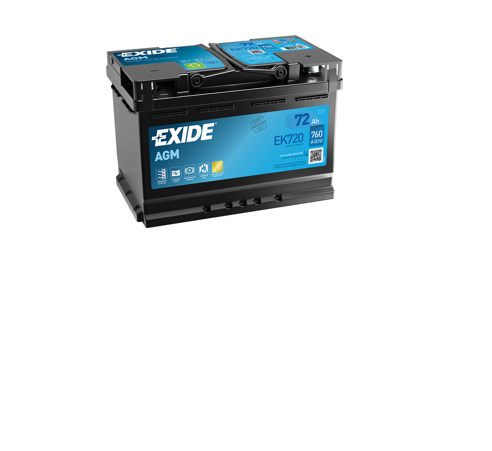 EXIDE BILBATTERI - EK720 AGM BATTERI 12V 72AH