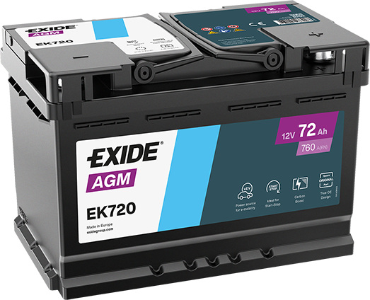 EXIDE BILBATTERI - EK720 AGM BATTERI 12V 72AH