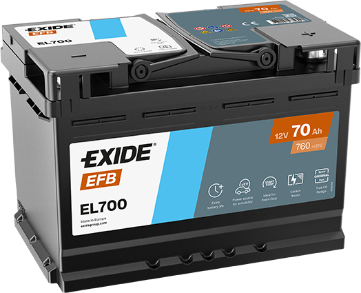 EXIDE BILBATTERI - EL700 EFB BATTERI 12V 70AH