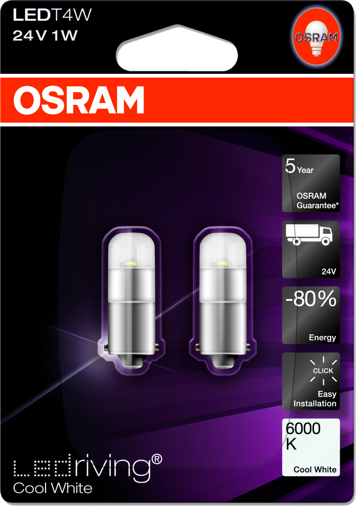 LED 24V T4W 6.000K 2pk