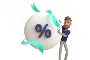 Illustrasjon av kampanje på elbil med prosentavslag og Bertel.