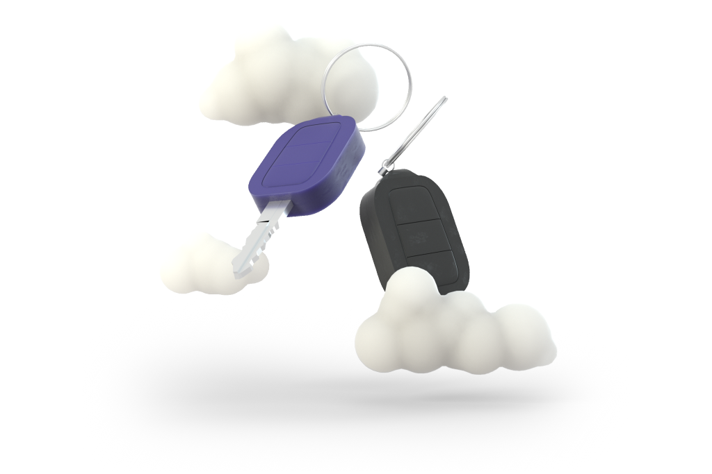 Illustrasjon av bilnøkler i blått og svart.