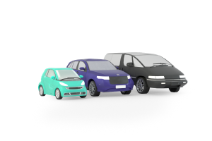 Tre ulike biltyper er oppstilt ved siden av hverandre.
