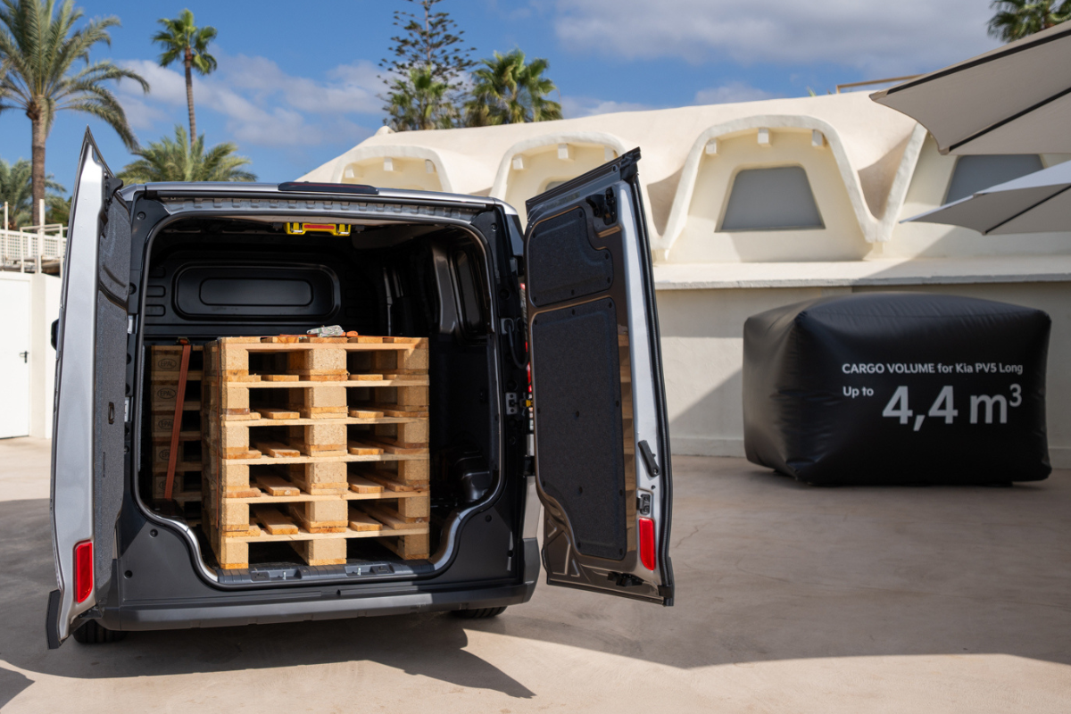 Europaller i Kia Pv5 varerommet på 4,4 m3