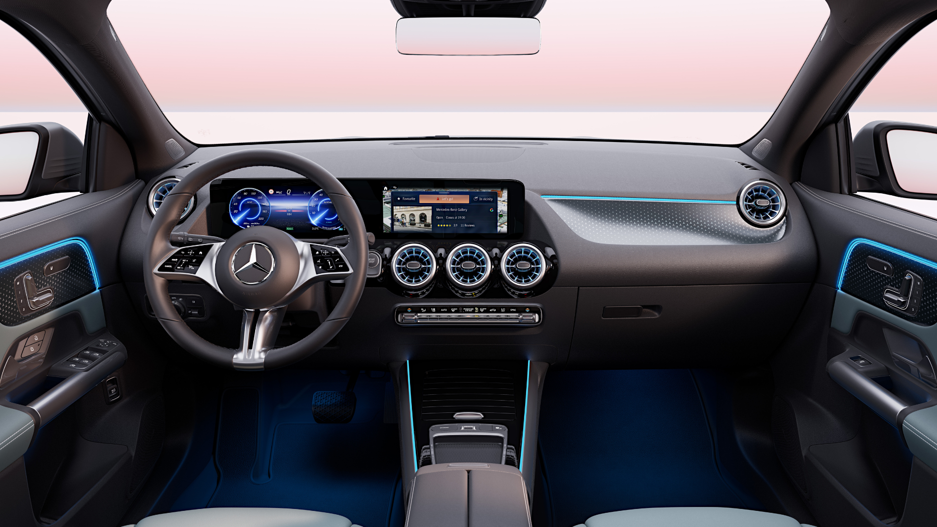 Mercedes-Benz EQA 300 4MATIC interiør, midtkonsoll og dashboard.