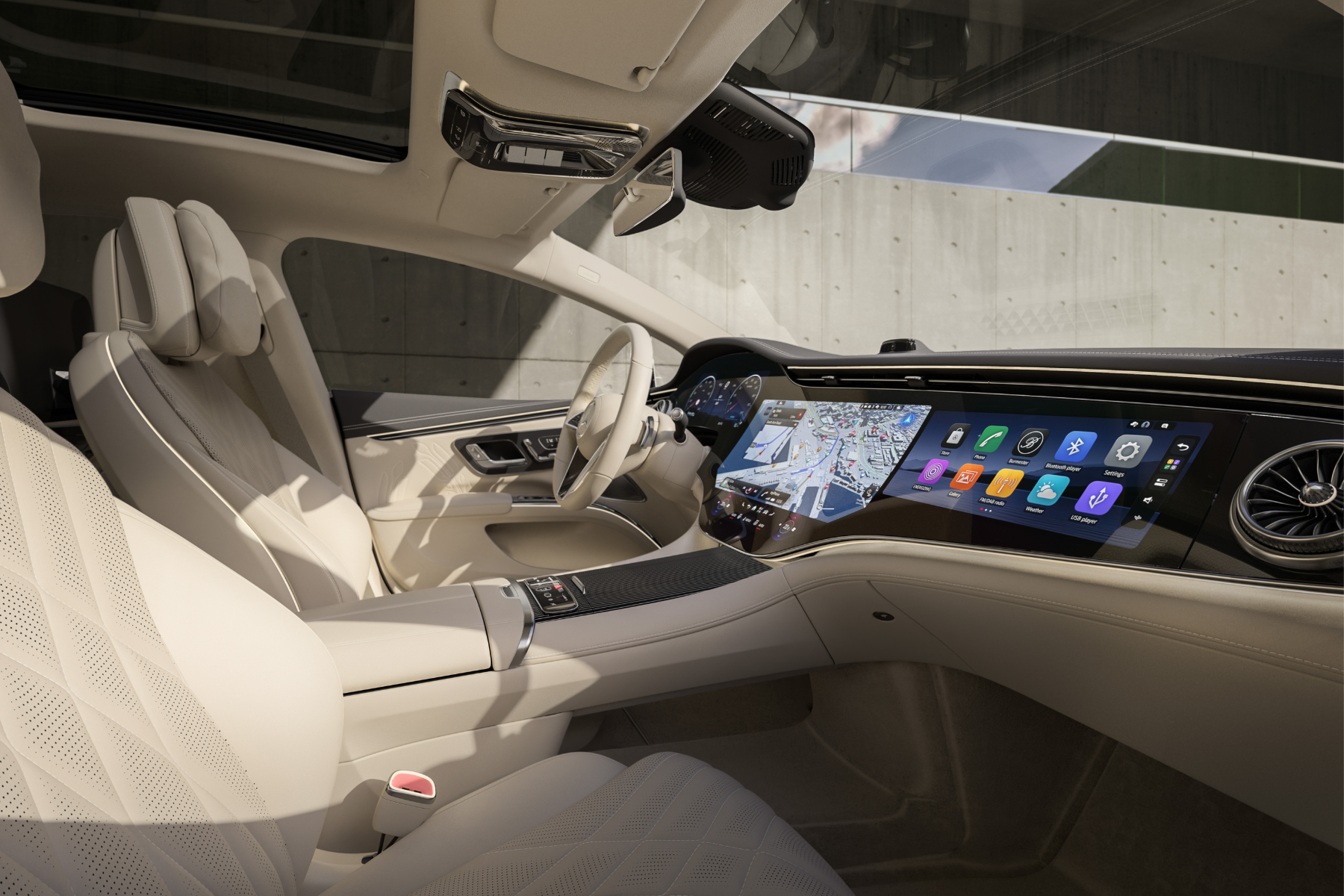 Interiør og MBUX Hyperscreen i nye Mercedes-Benz EQS sedan