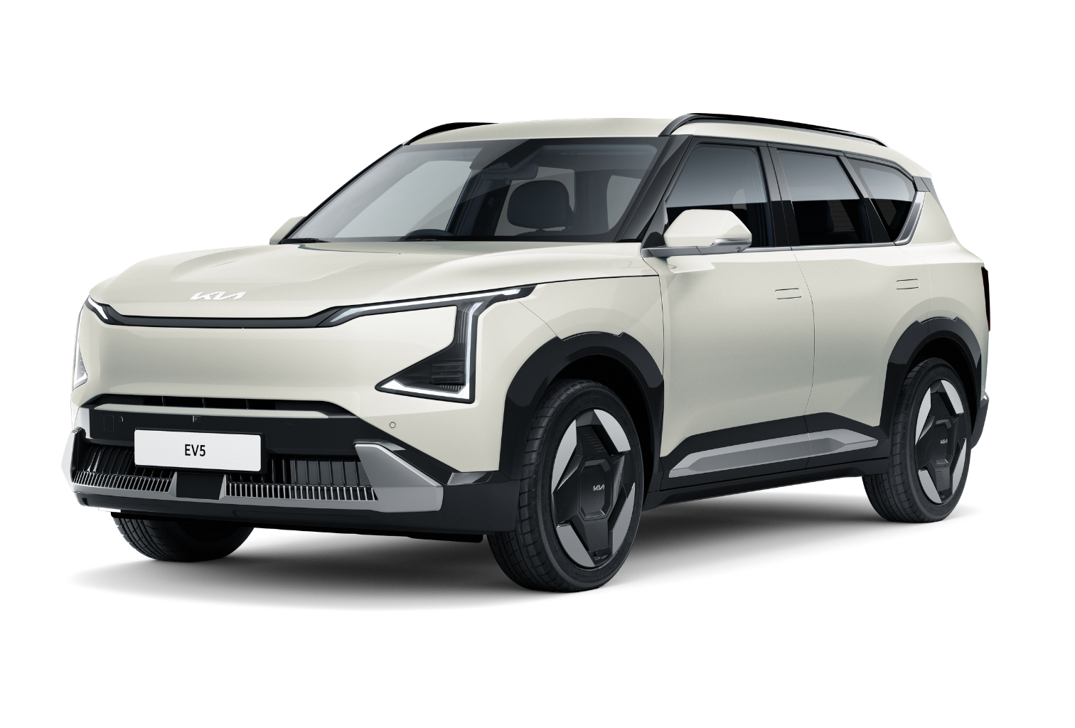 Kia EV5 4x4 i Exclusive utstyrsnivå og hvit metallic lakk