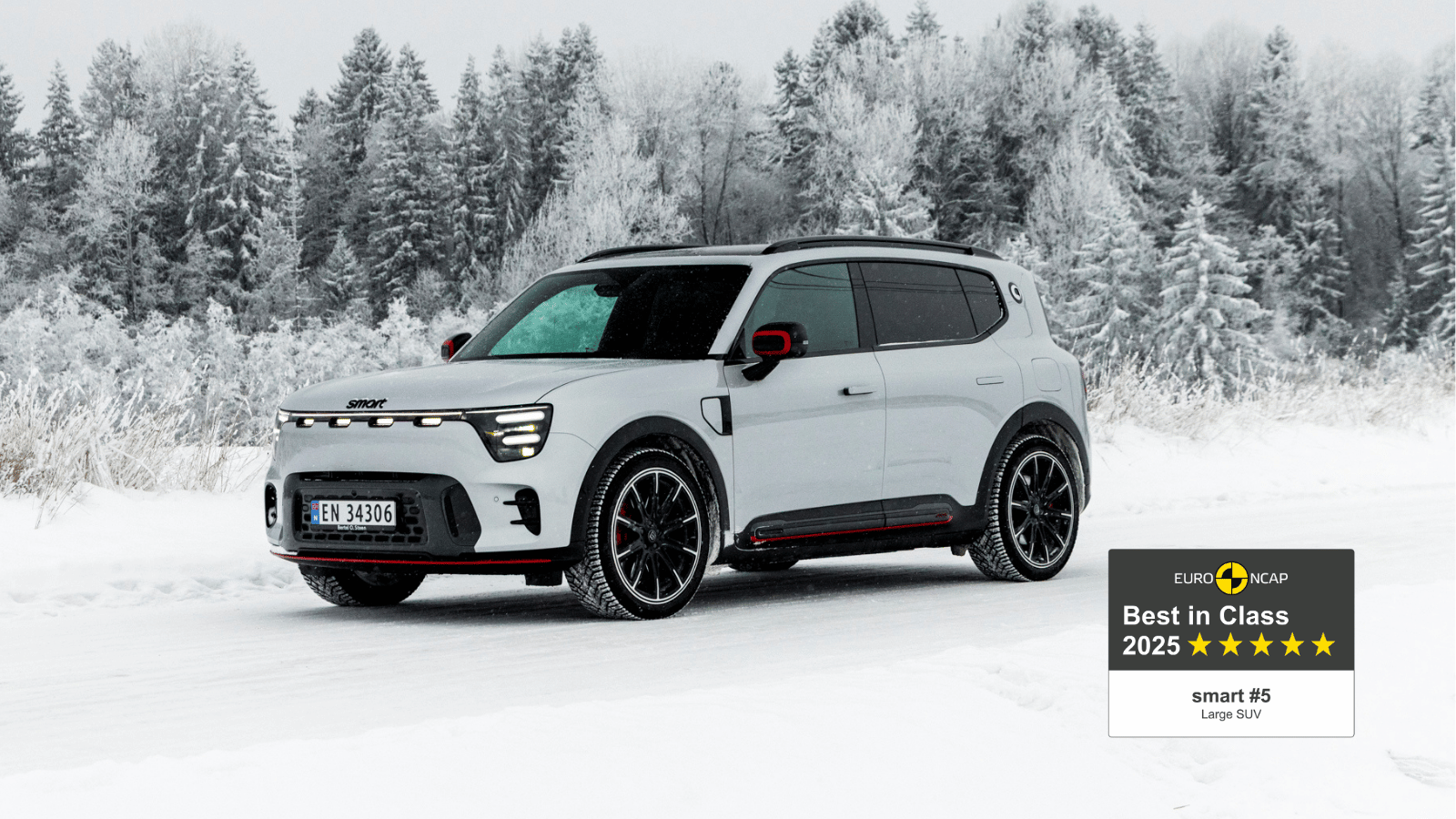 smart #5 på snødekt vei med Euro NCAP Best in Class 2025-merke