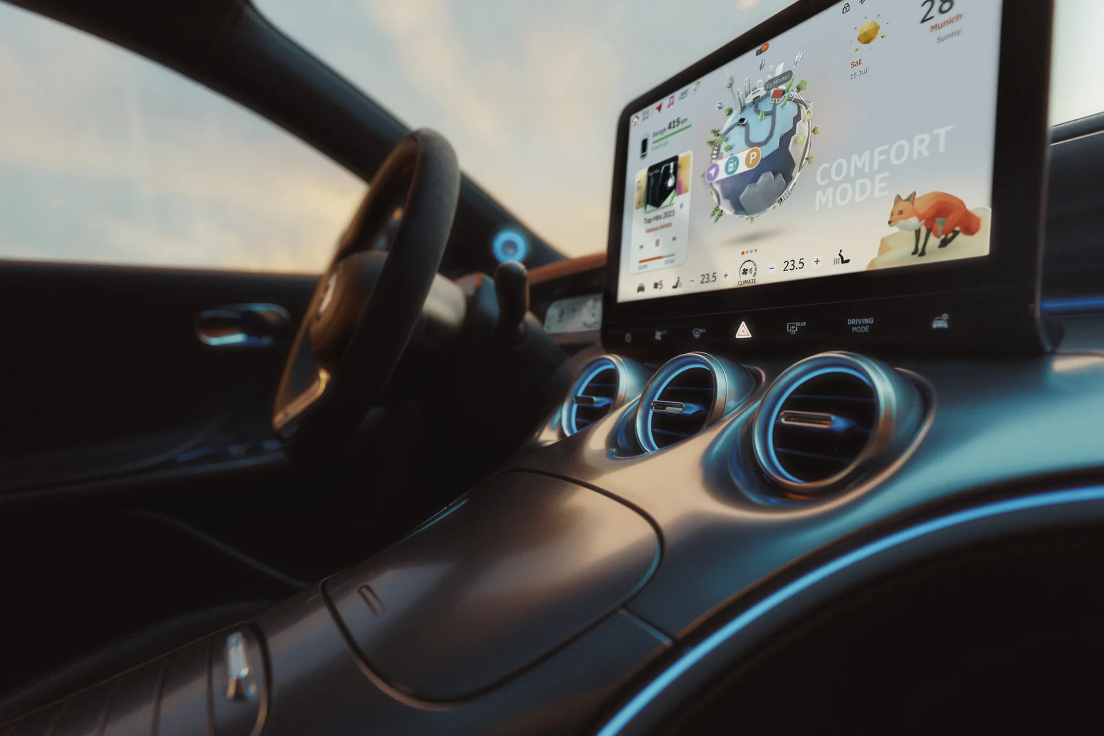 Dashbord og luftdyser med ambient belysning i smart #3
