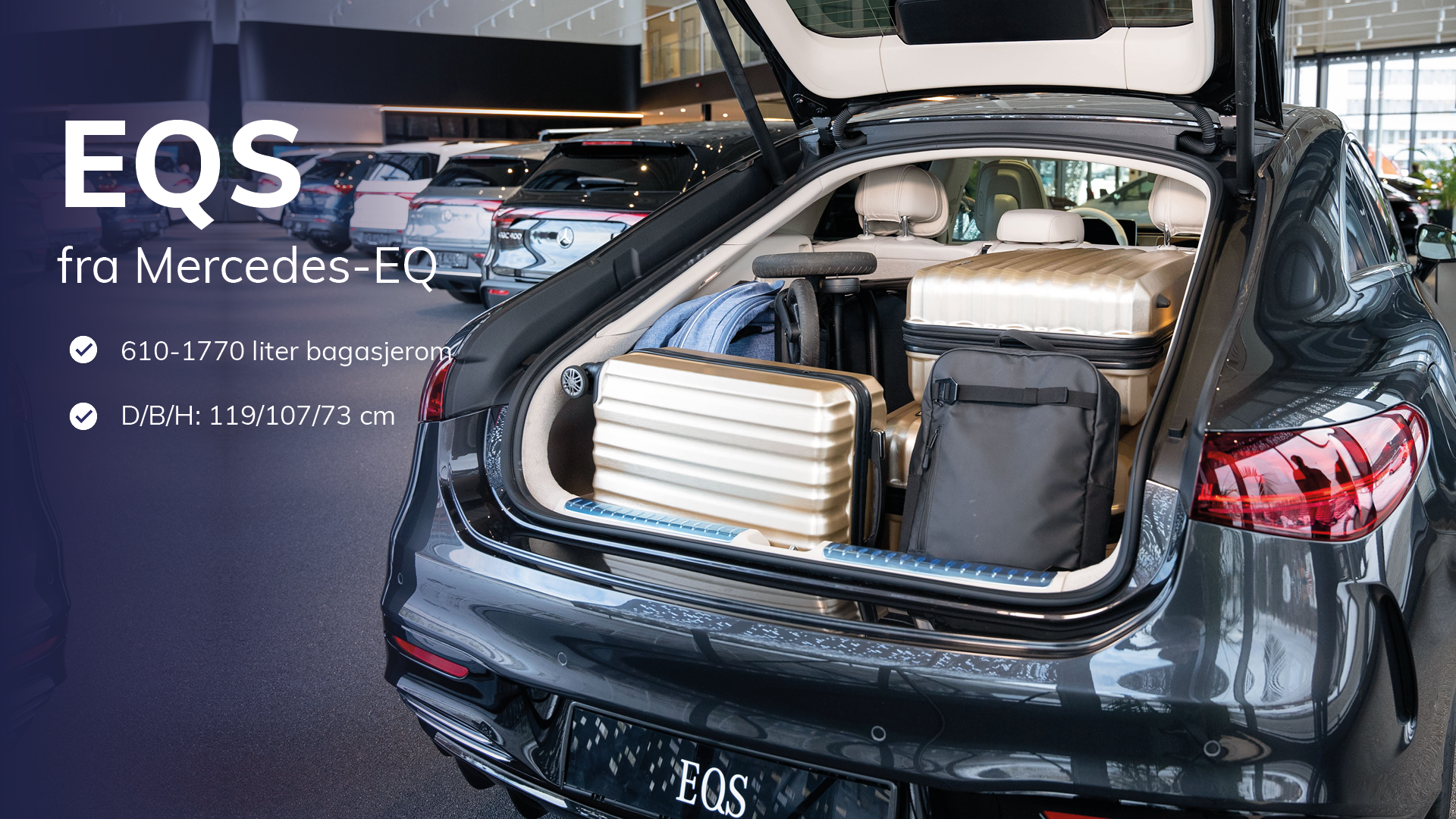 EQS fra Mercedes-EQ bagasjerom Bertel O. Steen