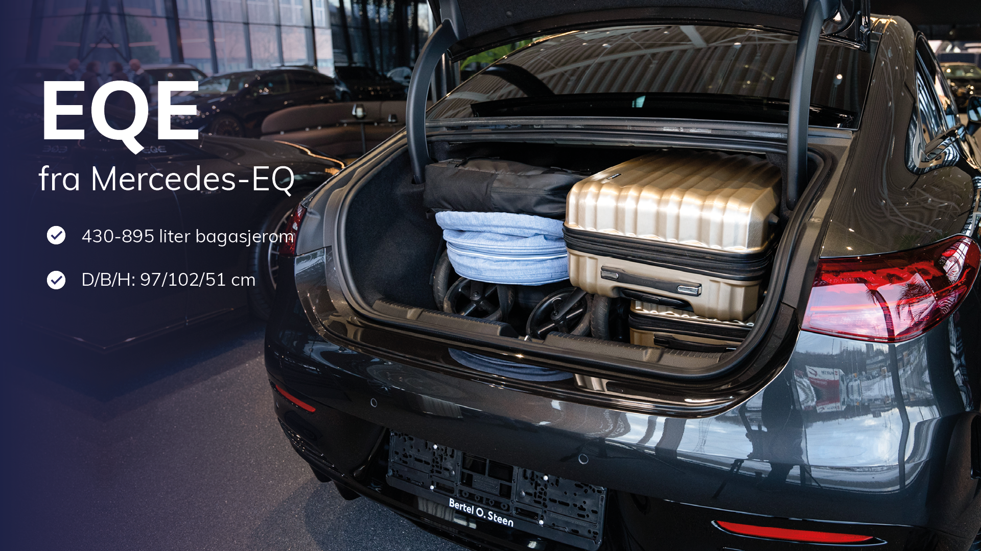 EQE fra Mercedes-EQ bagasjerom Bertel O. Steen