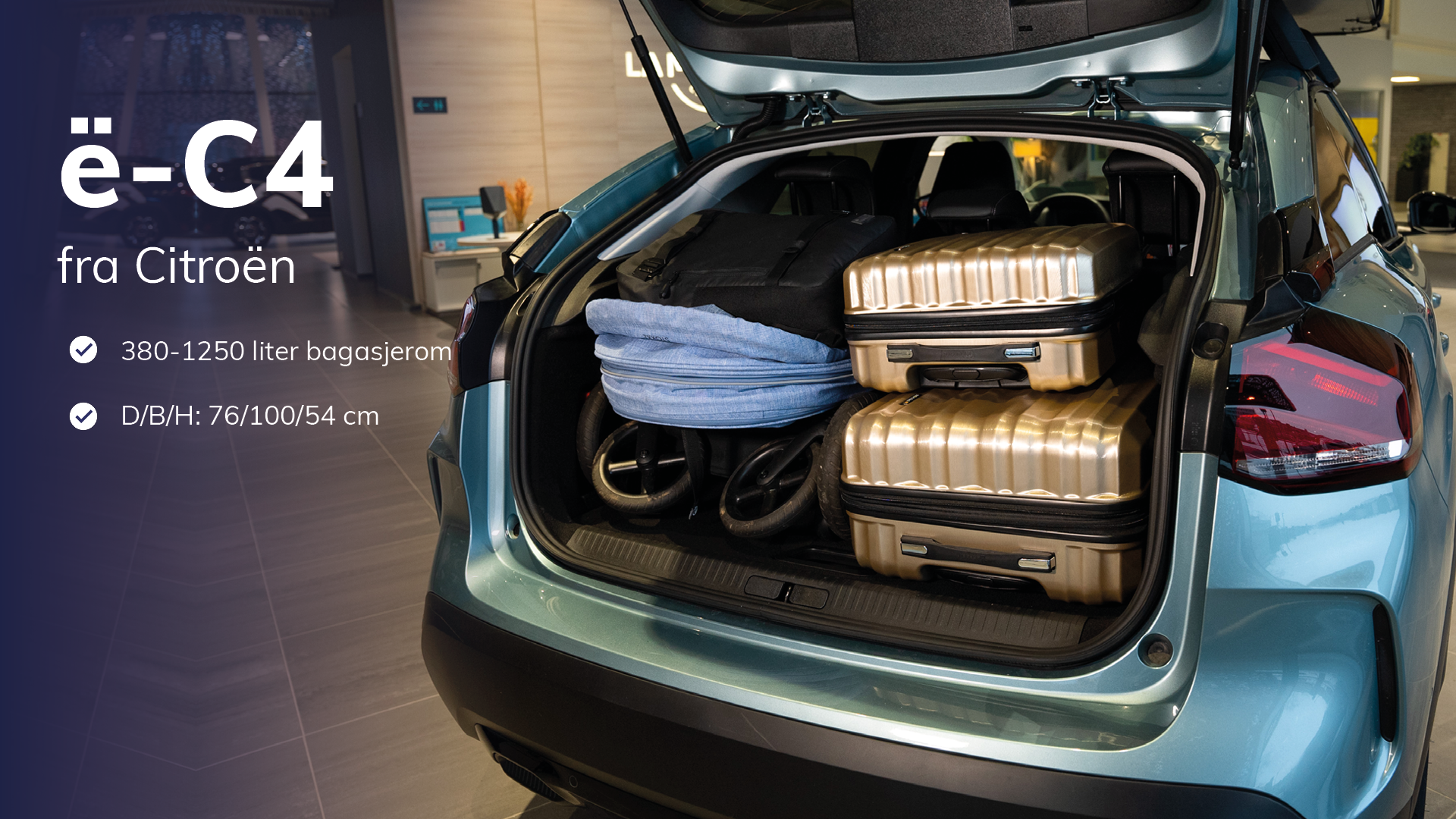 Citroën ë-C4: 380 - 1 250 liter bagasjerom