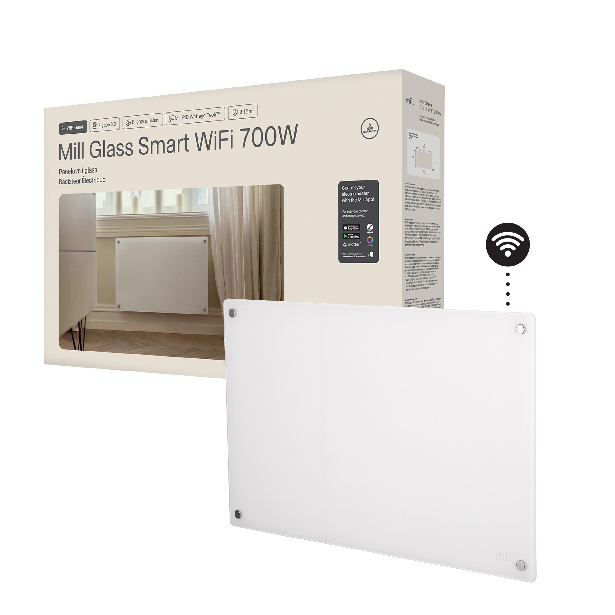 PANELOVN GLASS WIFI GEN 4 700W HVIT