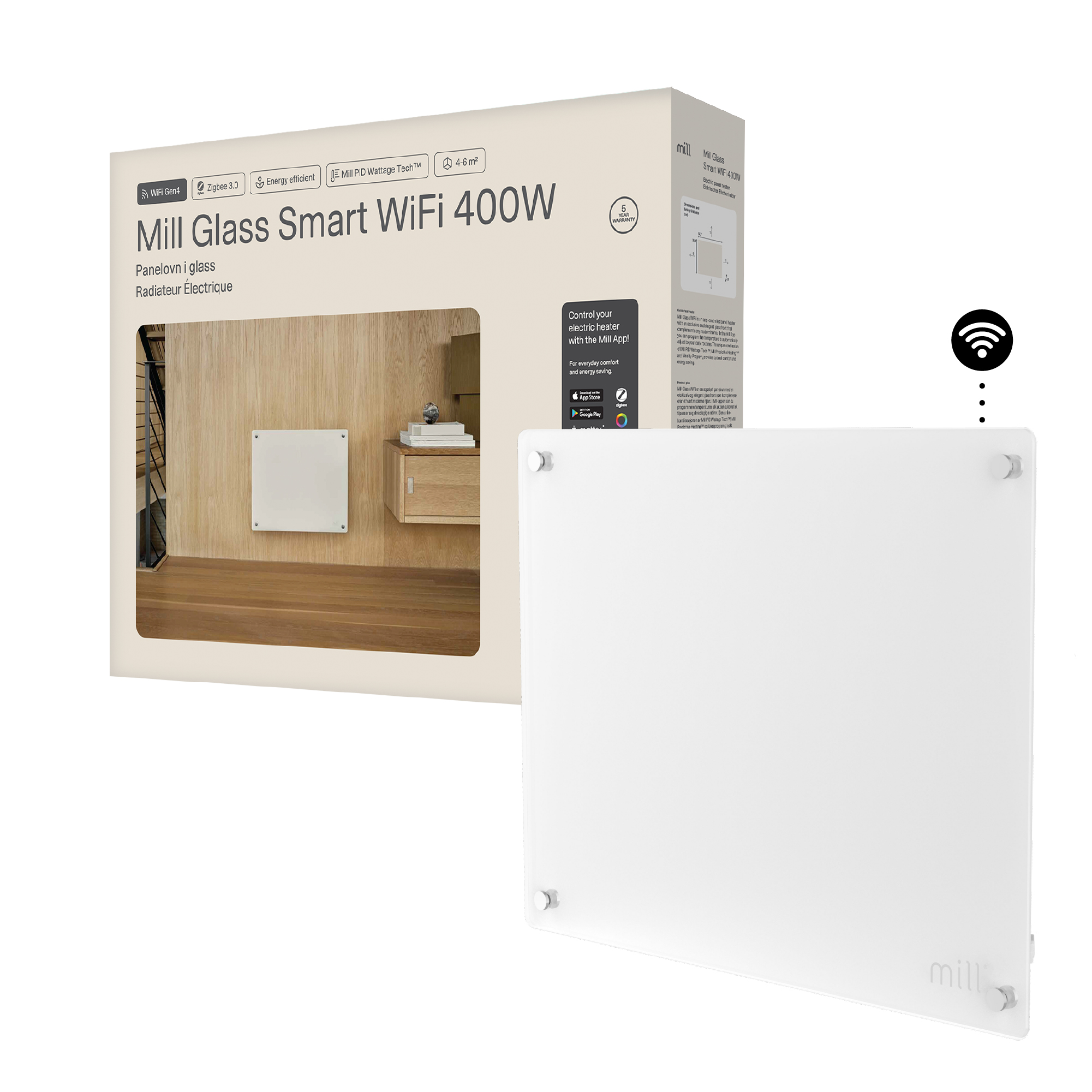 PANELOVN GLASS WIFI GEN 4 400W HVIT