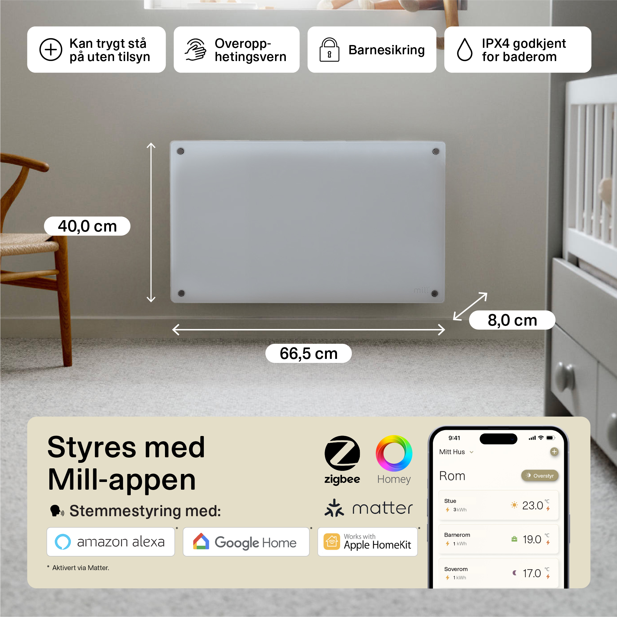 PANELOVN GLASS WIFI GEN 4 700W HVIT