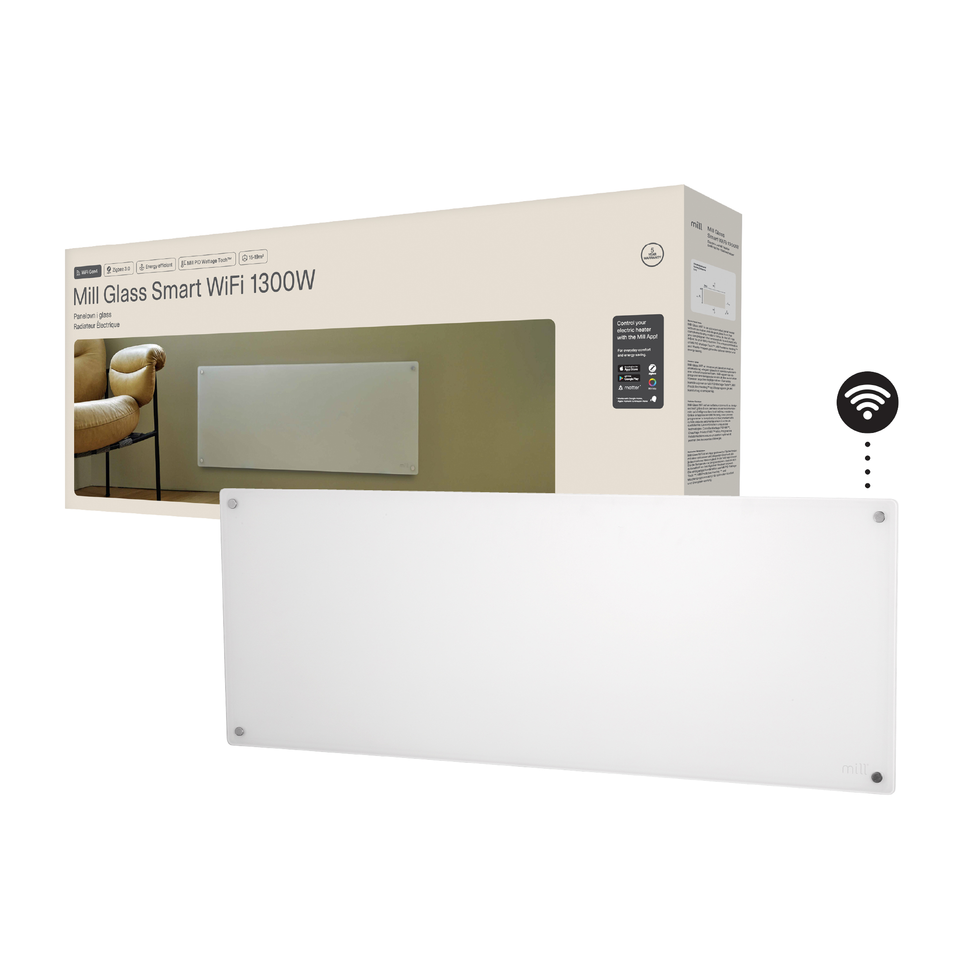 PANELOVN GLASS WIFI GEN4 1300W HVIT