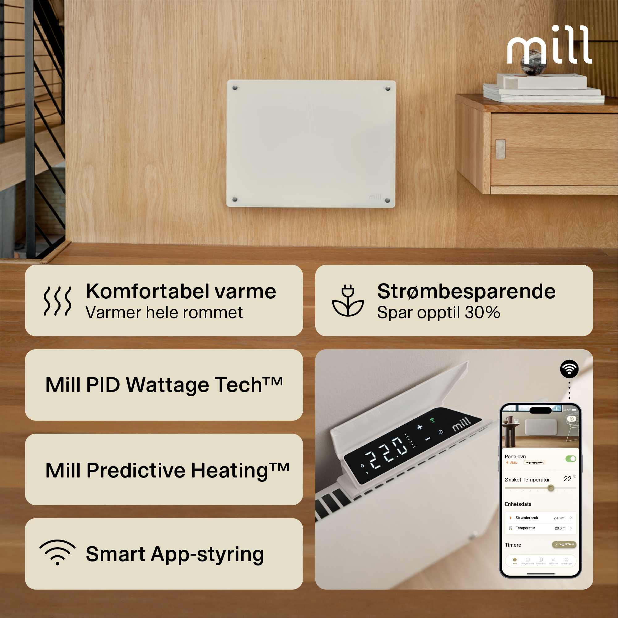 PANELOVN GLASS WIFI GEN 4 400W HVIT