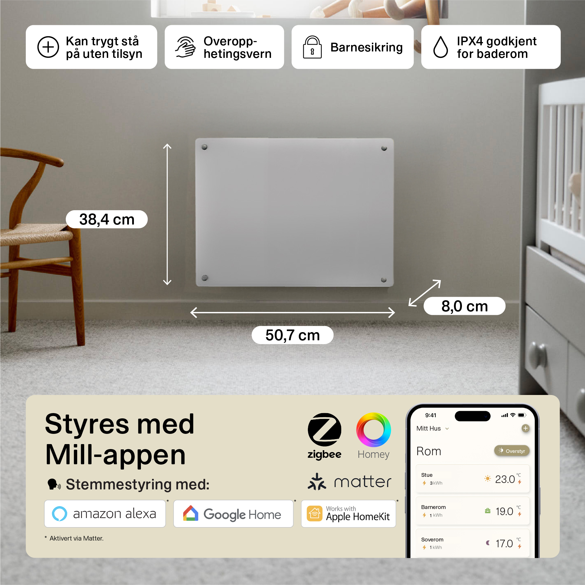 PANELOVN GLASS WIFI GEN 4 400W HVIT