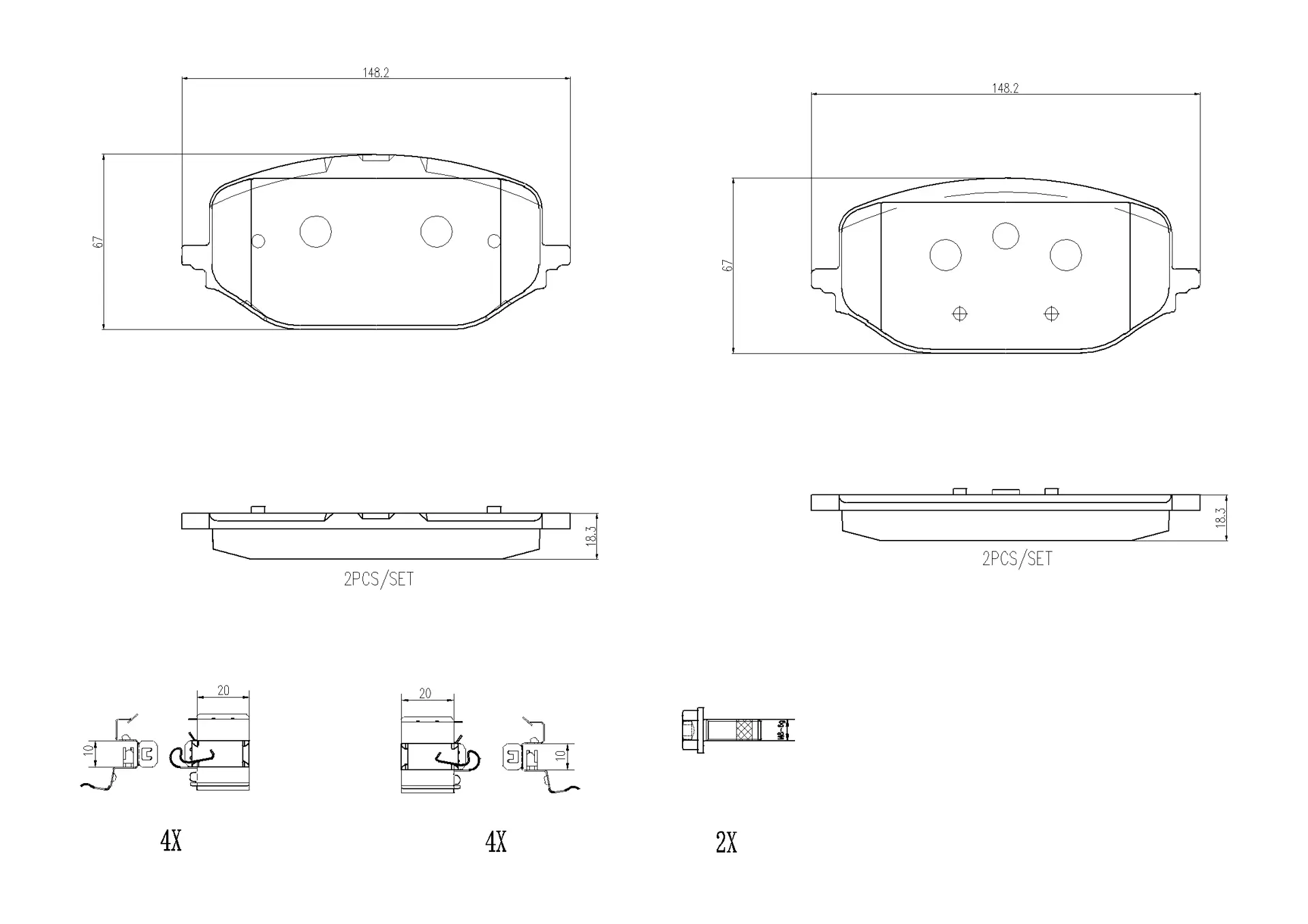 Brembo P 61 142 front brake pad set, dimension drawing