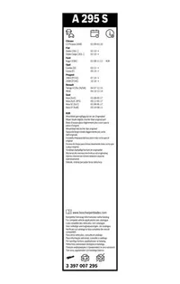 Bosch Aerotwin wiper blade set A 295 S pack label with vehicle list