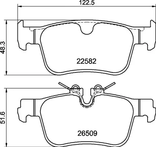 Brembo P 86 035 rear brake pad set, dimension drawing