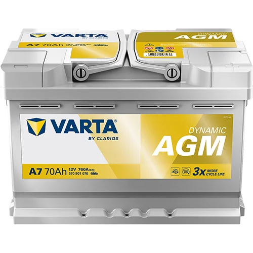 Varta Dynamic AGM 570901076 battery, three-quarter view