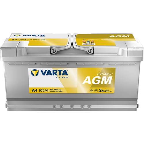 Varta Dynamic AGM 605901095 battery, three-quarter view