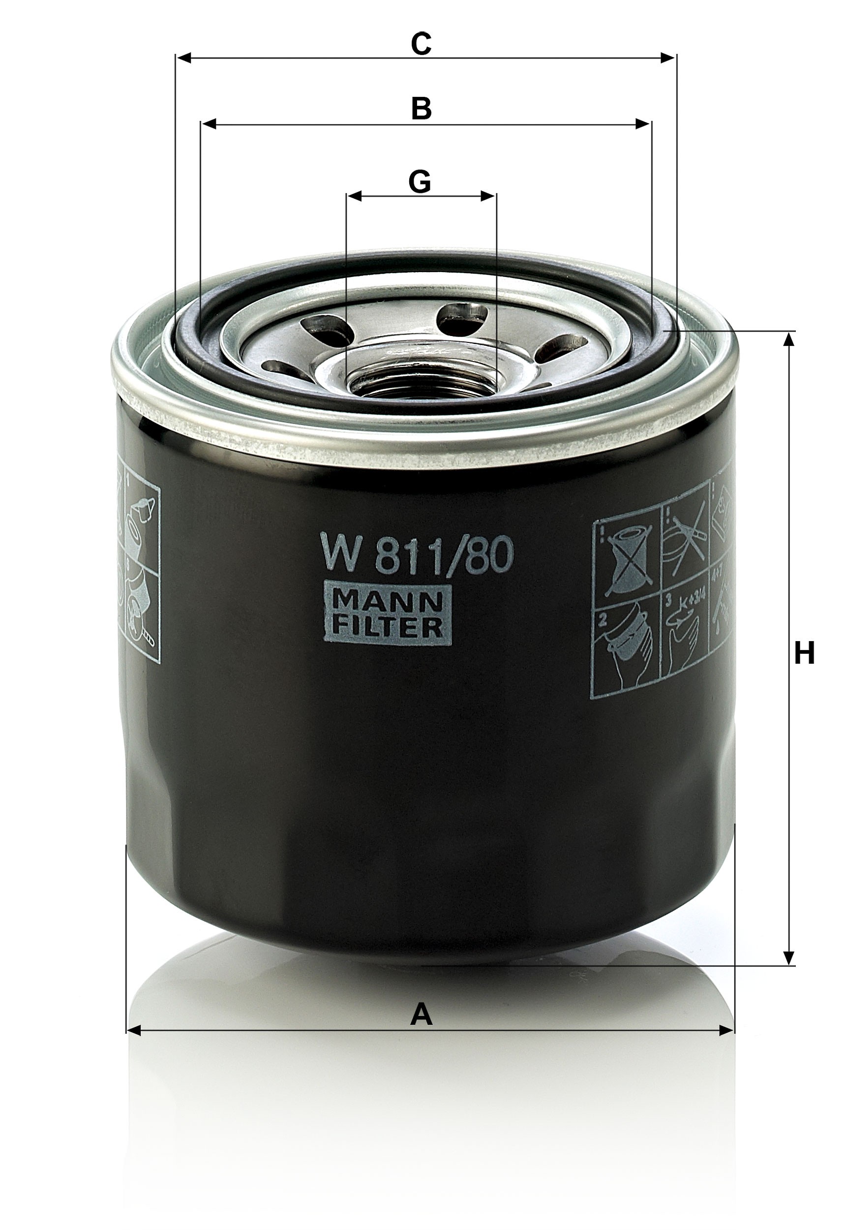 Måttritning av MANN-FILTER W 811/80