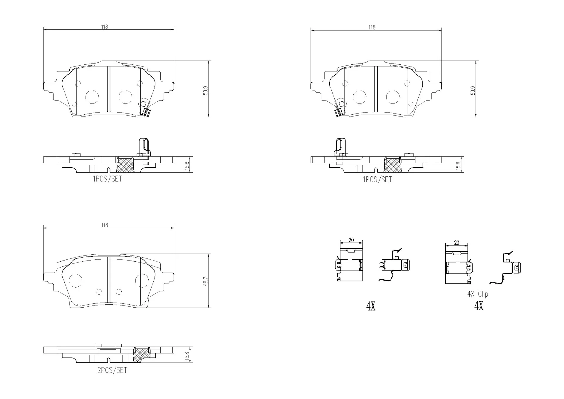 Brembo P 83 178 rear brake pad set, dimension drawing