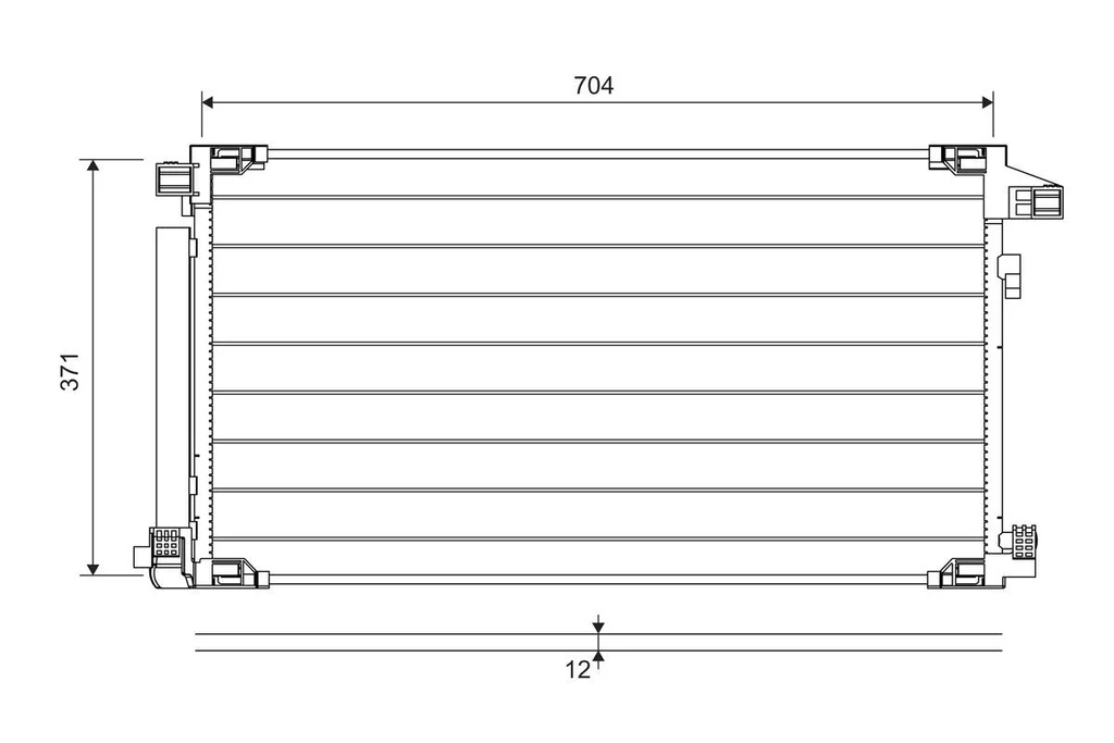 Valeo 822716 A/C condenser, dimension drawing