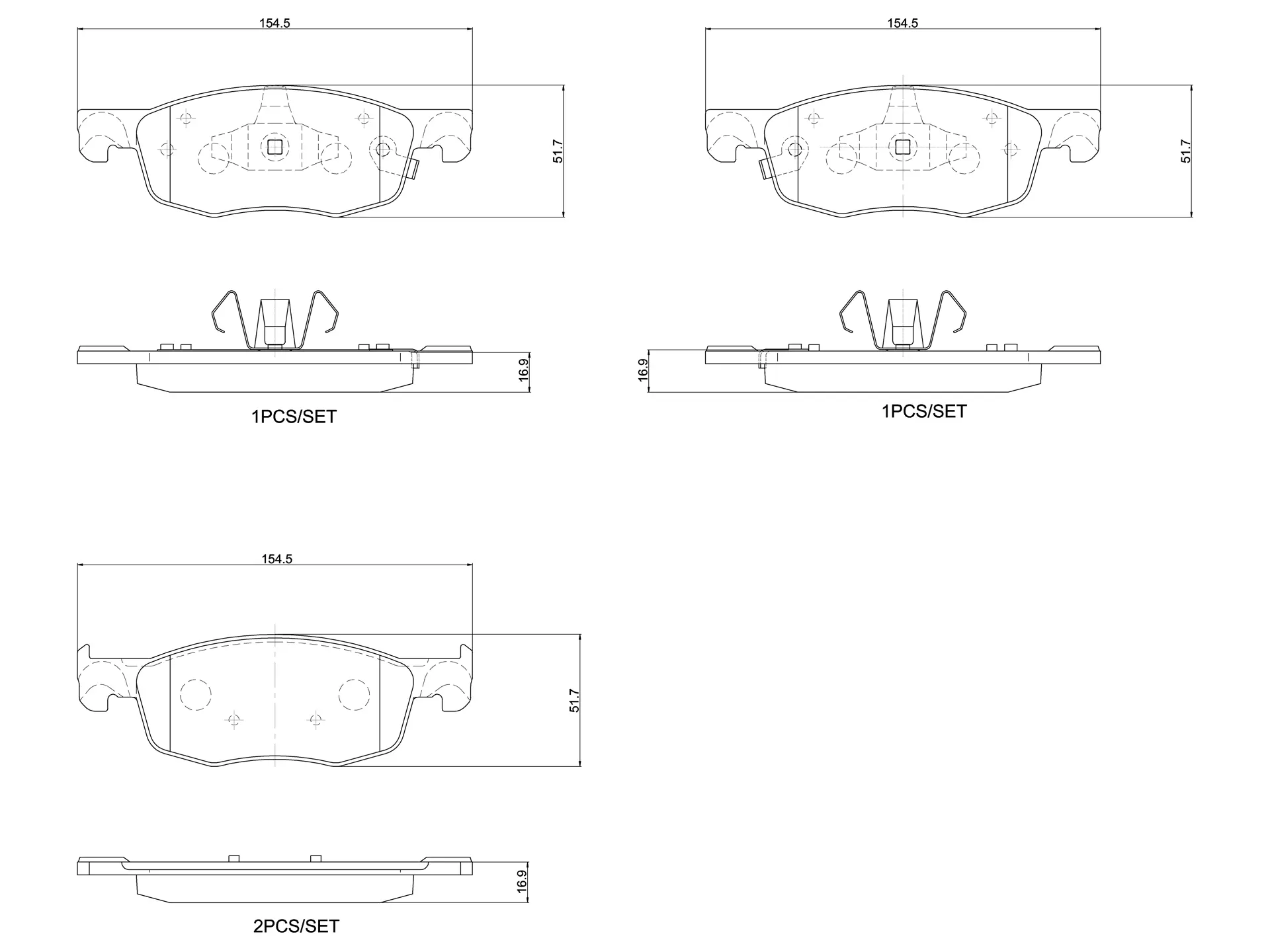 Brembo P 83 185 front brake pad set, dimension drawing