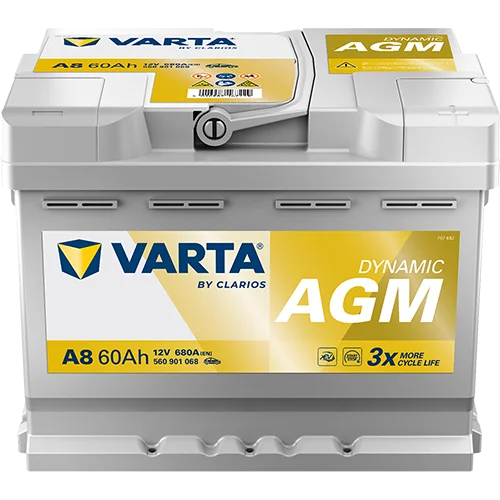 Varta Dynamic AGM 560901068 battery, three-quarter view