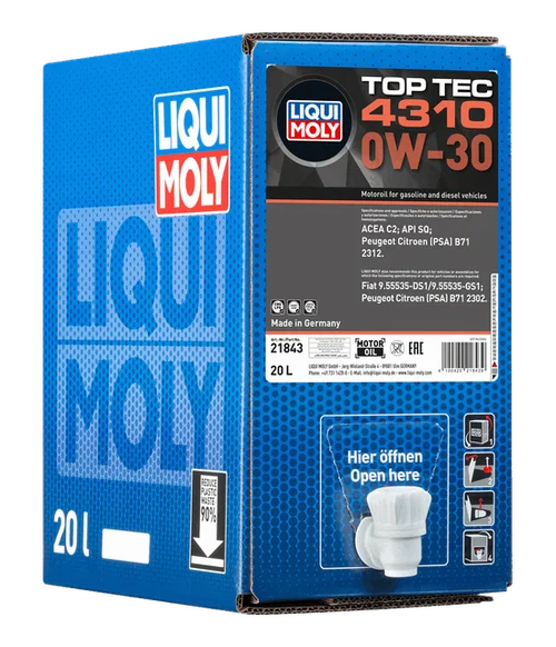 LIQUI MOLY Top Tec 4310 0W-30, bag-in-box van 20 l