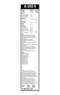 Bosch Aerotwin wiper blade set A 102 S pack label with vehicle list