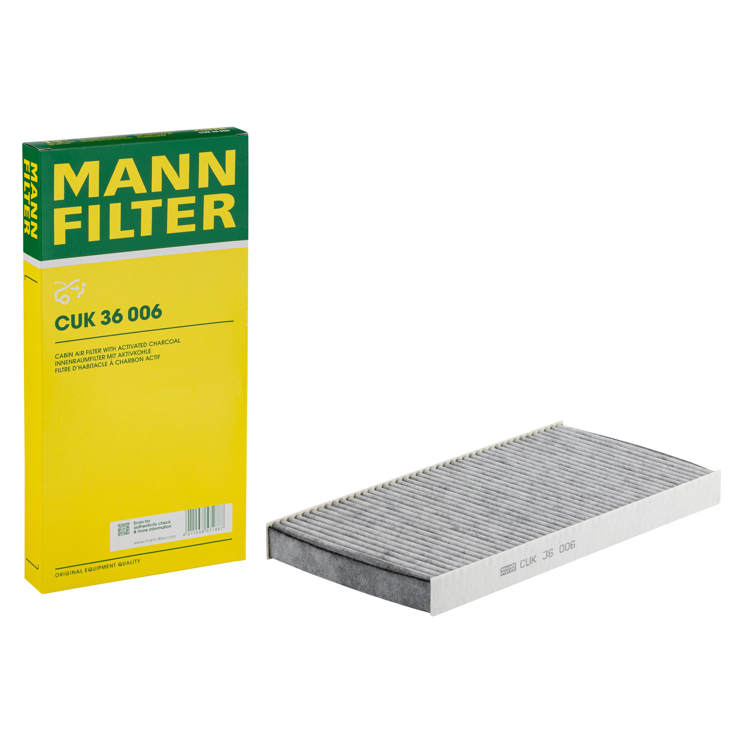 MANN-FILTER CUK 36 006 activated carbon cabin filter with its box