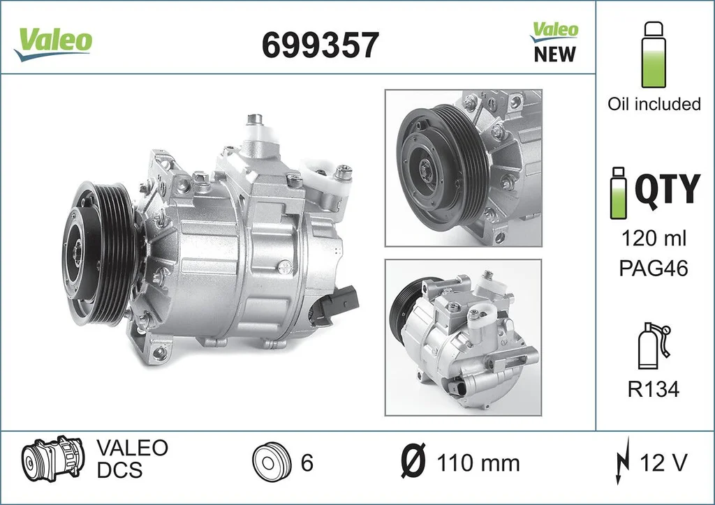 Valeo 699357 AC-kompressor, grafikk fra databladet