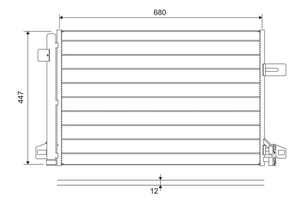 Valeo 822691 A/C condenser, dimension drawing