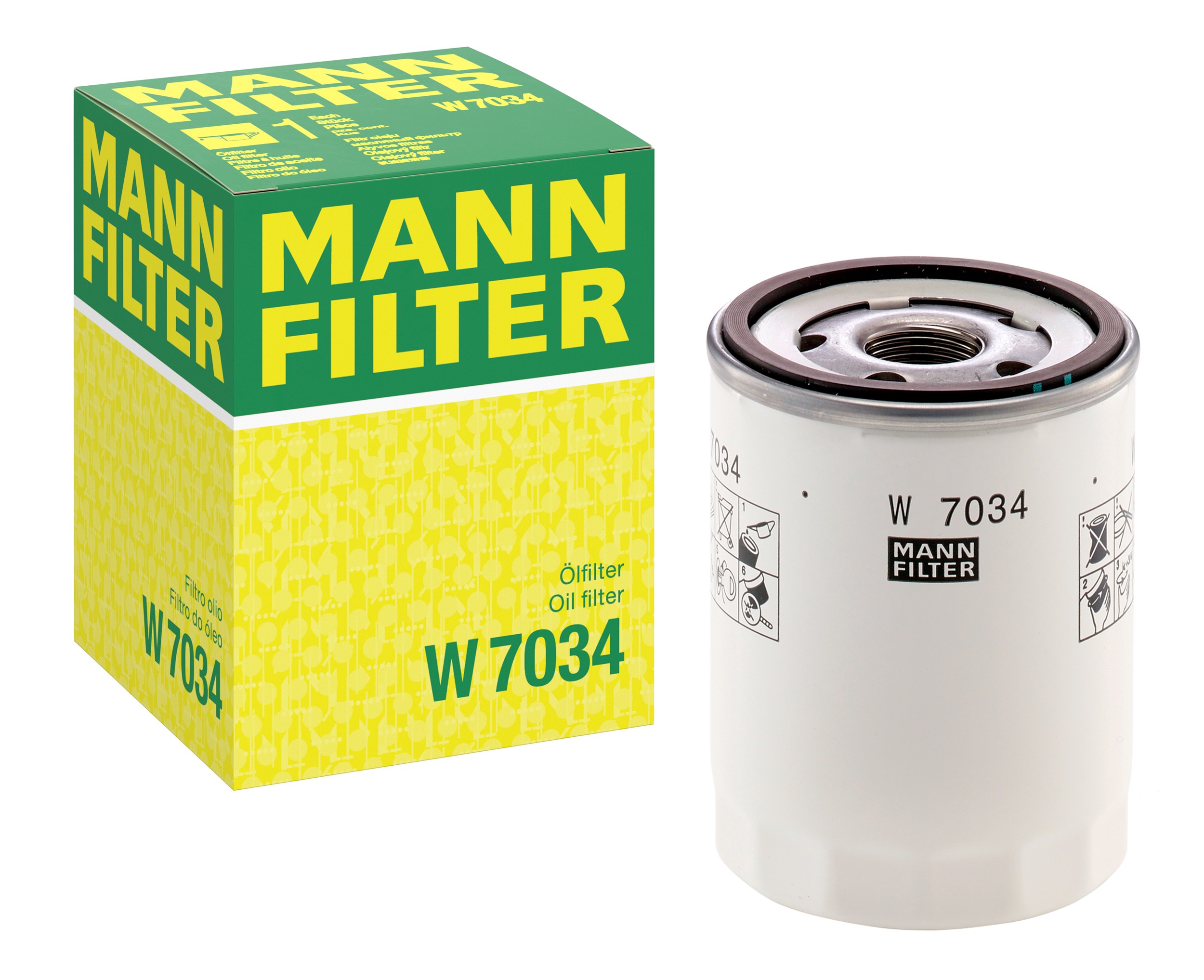 MANN-FILTER W 7034 oil filter with its box