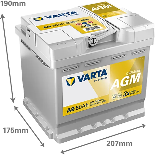 Varta Dynamic AGM 550901054 batteri, etikett foran