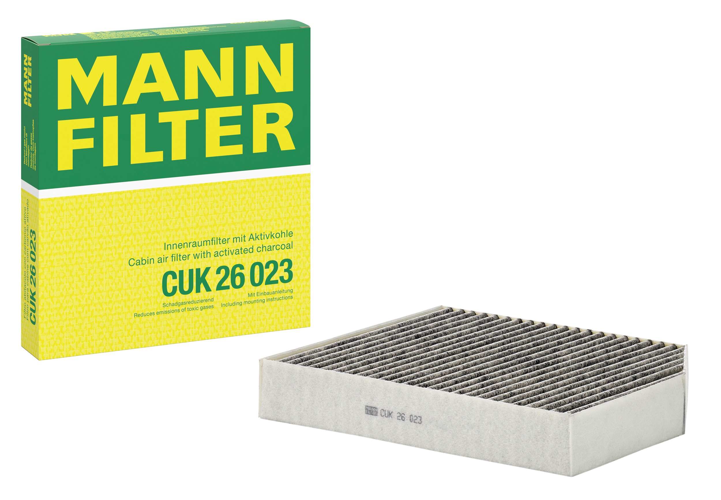 MANN-FILTER CUK 26 023 activated carbon cabin filter with its box