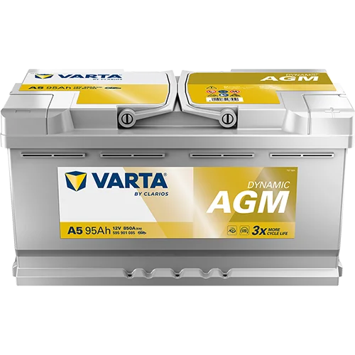 Varta Dynamic AGM 595901085 battery, three-quarter view