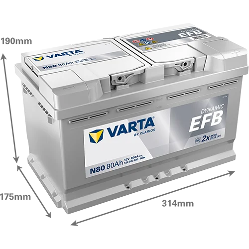 Varta Dynamic EFB 580500080 battery, front label