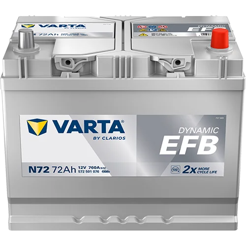 Varta Dynamic EFB 572501076 battery, three-quarter view