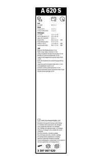 Bosch Aerotwin wiper blade set A 620 S pack label with vehicle list